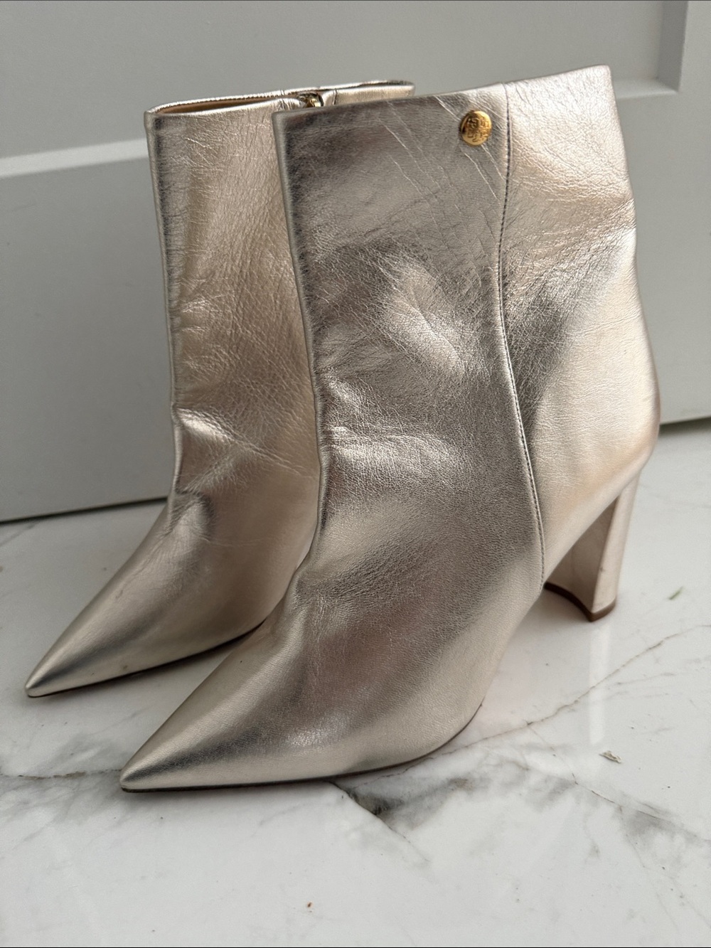 Tory Burch Metallic Champagne Pointed-Toe Ankle Boots